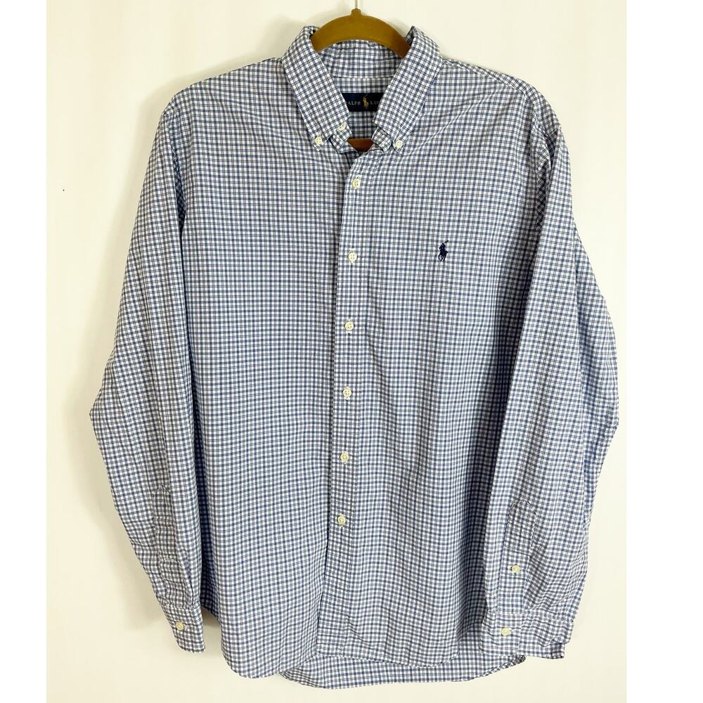 Ralph Lauren Mens Button Down Shirt Gingham Checkered Blue White Large - Picture 2 of 6